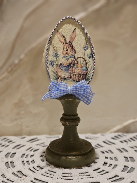  vintage húsvéti tojás dekor nyuszival kék masnival