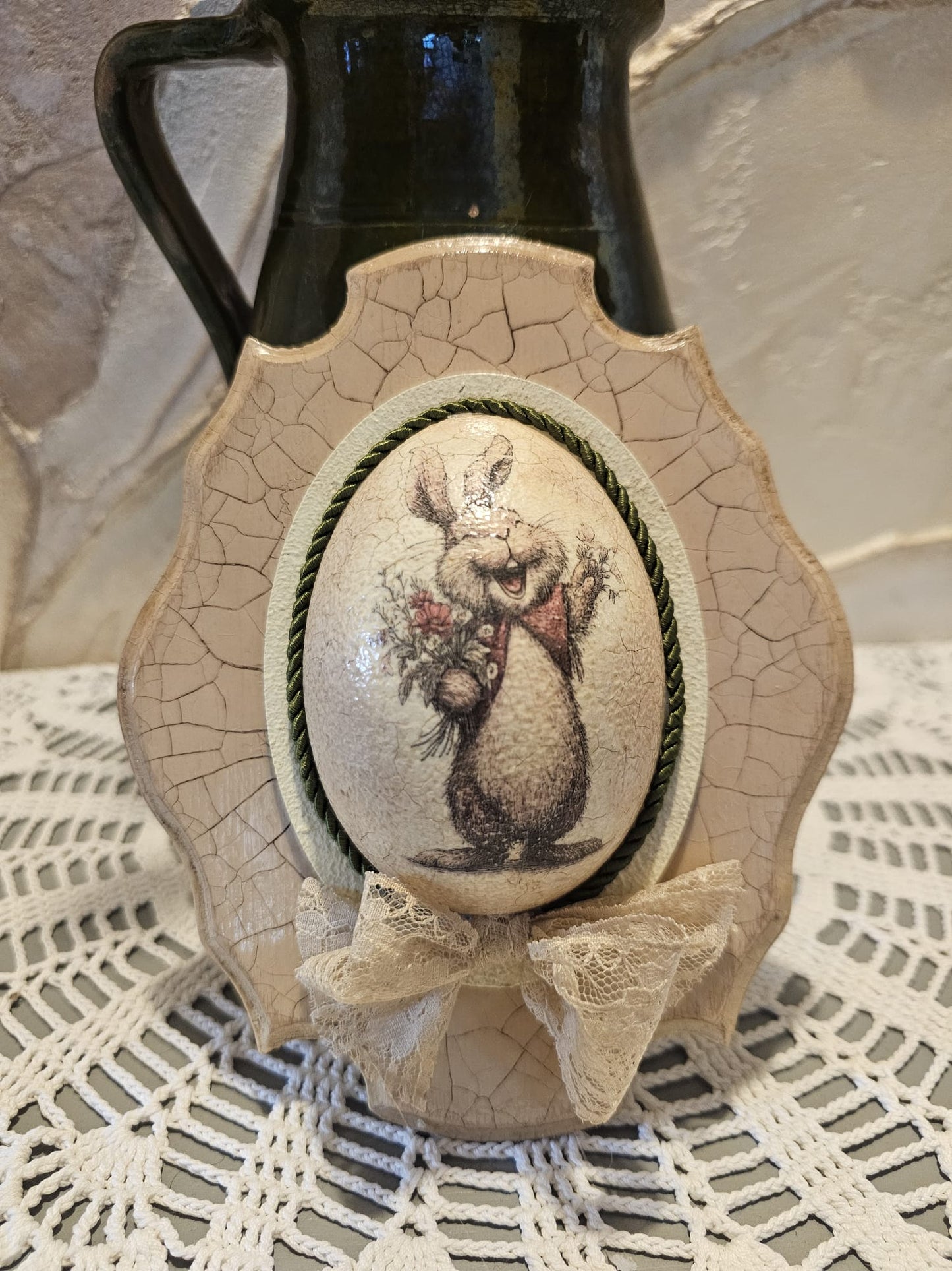 vintage nyuszis húsvéti tojás dekoráció kézzel készült decoupage