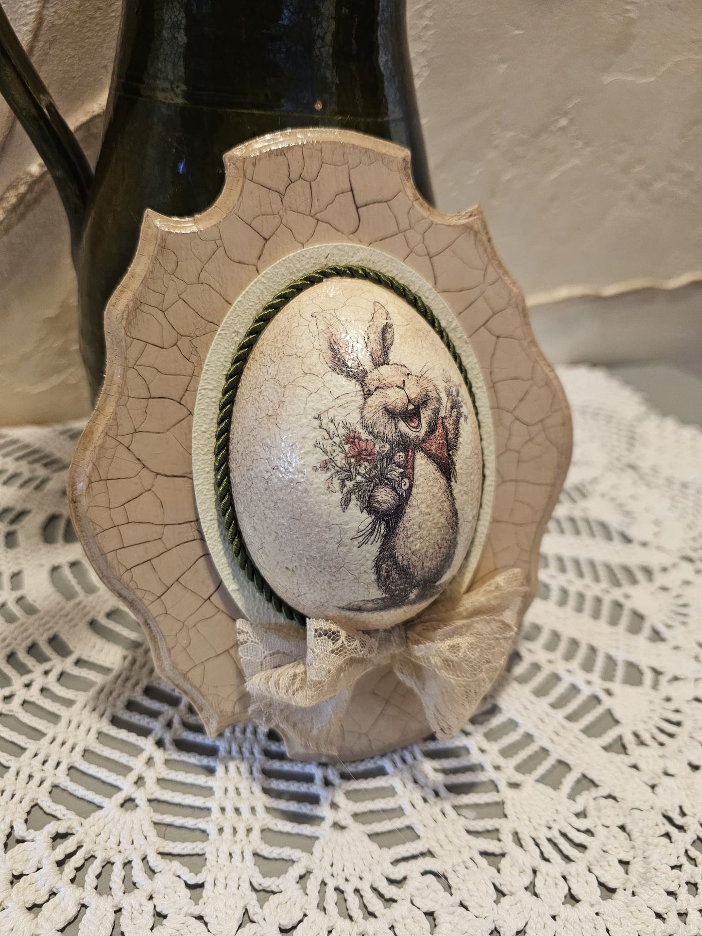 Húsvéti tojás nyuszis dekoráció kézzel készült decoupage