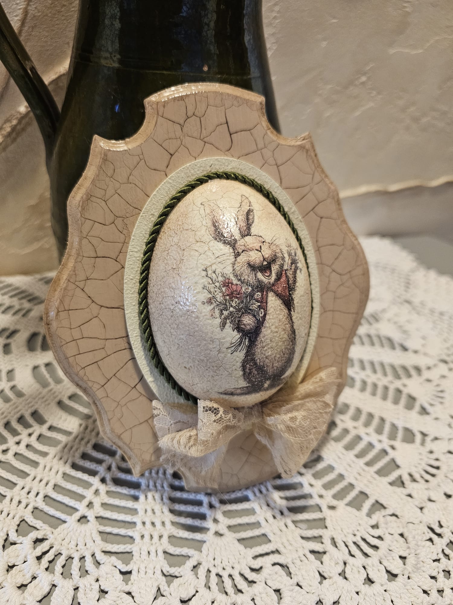 Húsvéti tojás nyuszis dekoráció kézzel készült decoupage